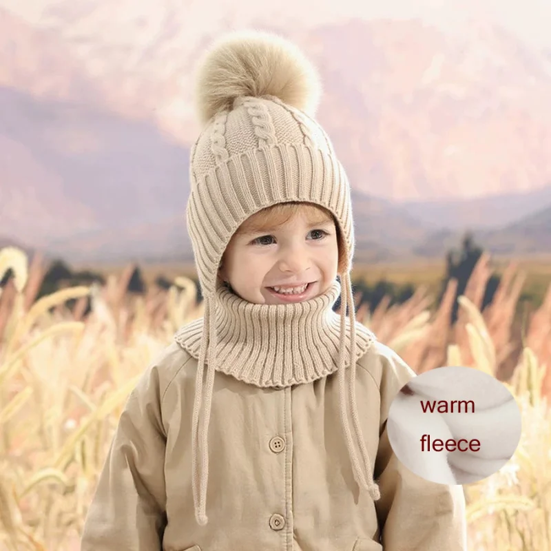 

Детская шапка-шарф из натурального лисьего меха, комплект осенне-зимних теплых шапок-ушанков на флисовой подкладке и утепленная шапка для шеи для мальчиков и девочек