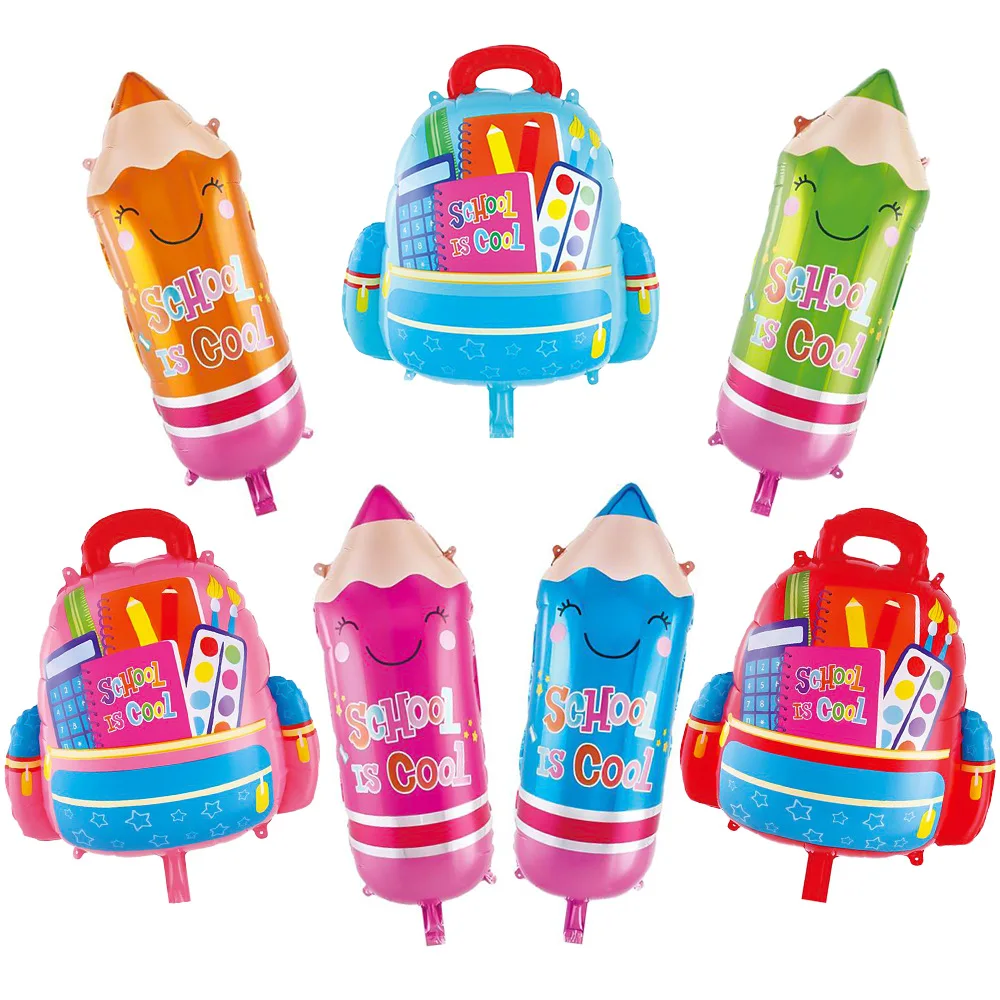 School Kindergarten Decoration New Cartoon Schoolbag Pencil Shape Aluminum Balloon Spot Wholesale