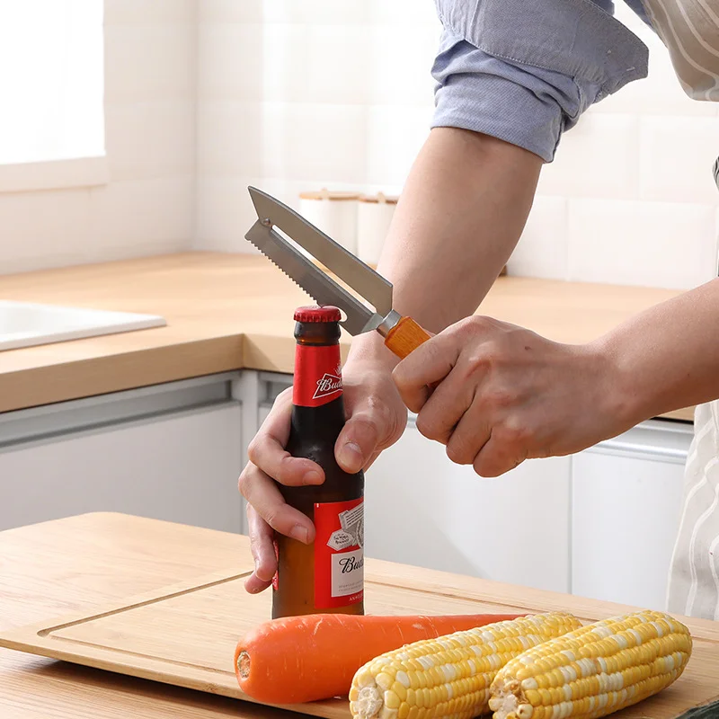 1pc Stainless Steel Peeler With Wooden Handle For Peeling And Slicing Fruits And Vegetables Durable And Smooth Operation