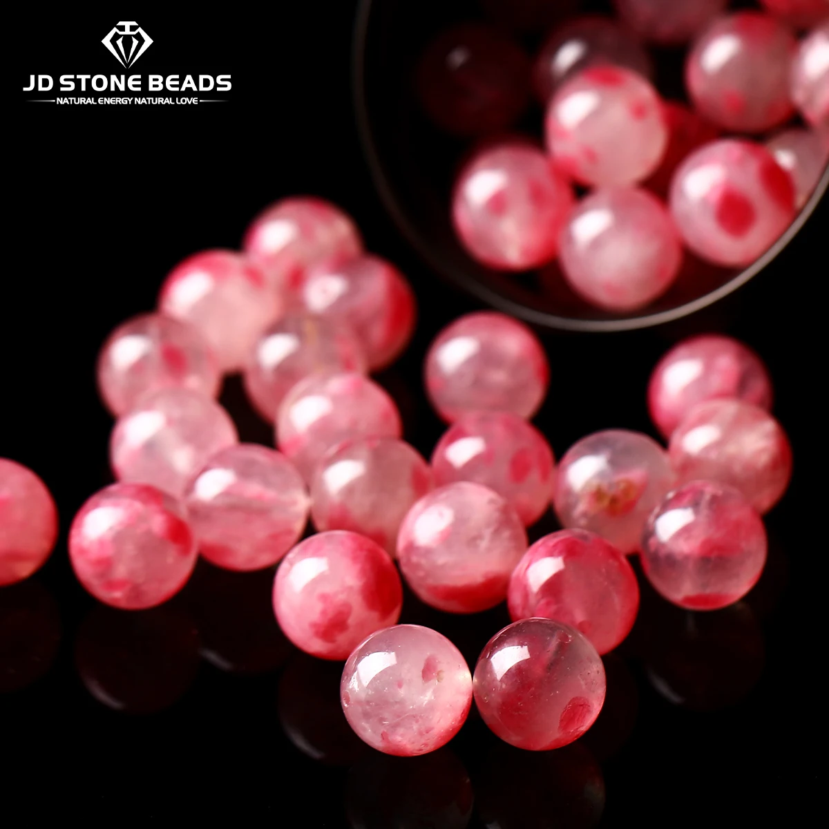 

1 Pc Natural Cherry Blossom Rain Rose Quartz Bead Round Loose Spacer Gemstone For Jewelry Making DIY Necklace Bracelet Accessory