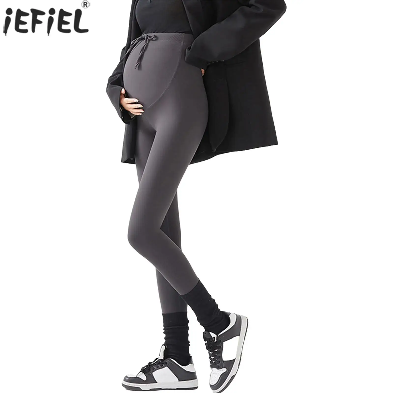 

Женские леггинсы для беременных на флисовой подкладке, облегающие брюки с эластичным поясом и завязками, для активного образа жизни