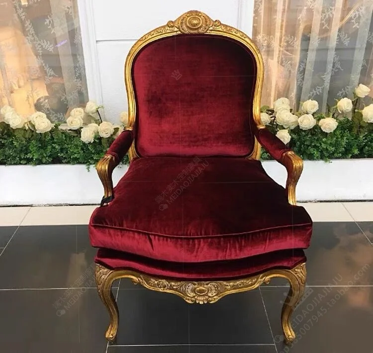 كرسي أريكة فردي فاخر من الخشب الصلب، كرسي أريكة مريح للاستوديو الذهبي الأوروبي والأمريكي #4