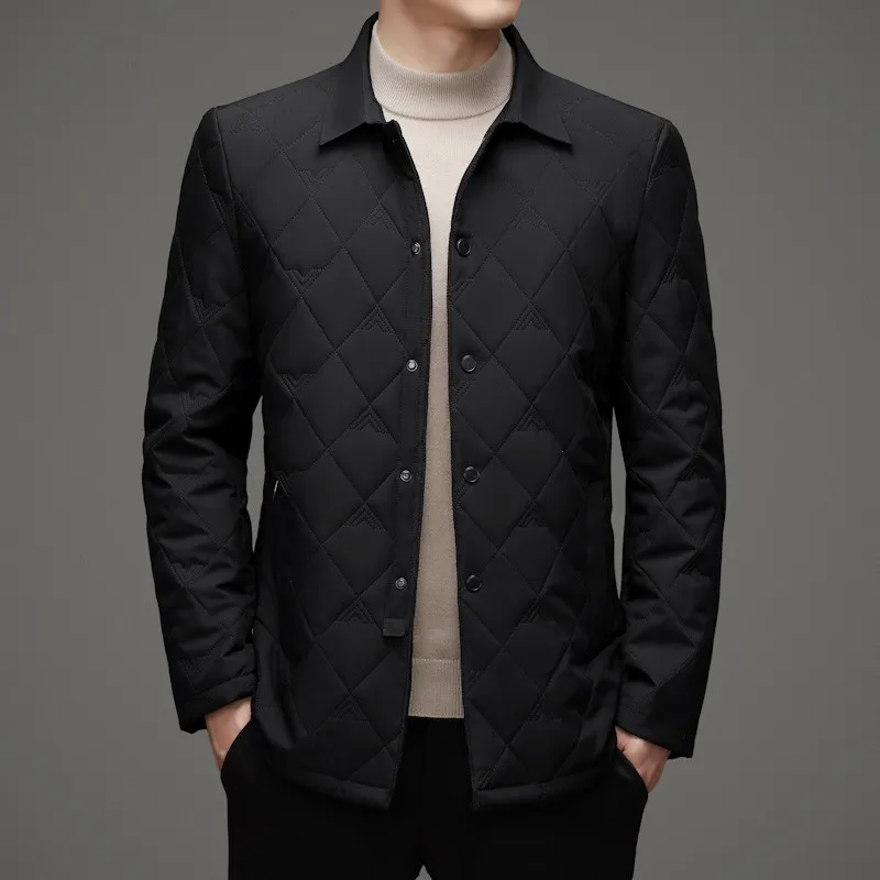 Lightweight Warm Jacket New 2024 Autumn Winter Business Men\'s Stand Collar Warm Puffer Coat Windproof Solid Down Cotton Top