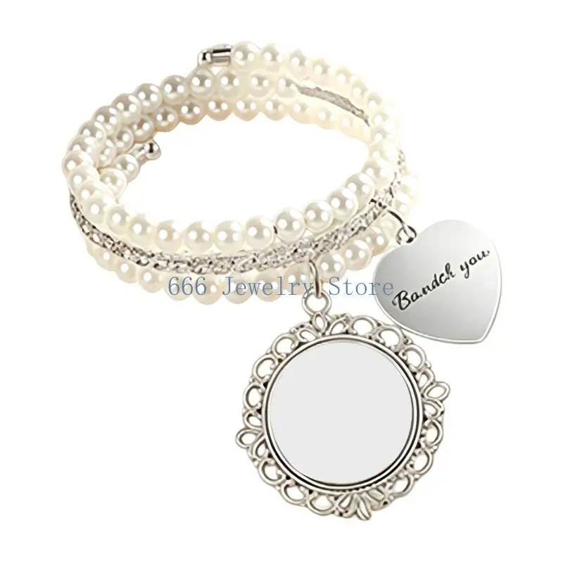 F2TD Timeless Pearls Accented Bracelet Vintage Lace Design Memorial Bangle For Gift Giving And Special Moment