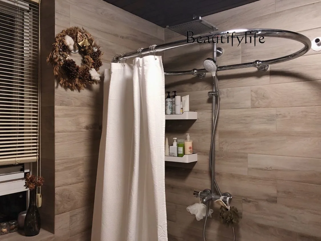 Bathroom shower curtain track retro independent bathtub matching shower curtain ring export round ceiling