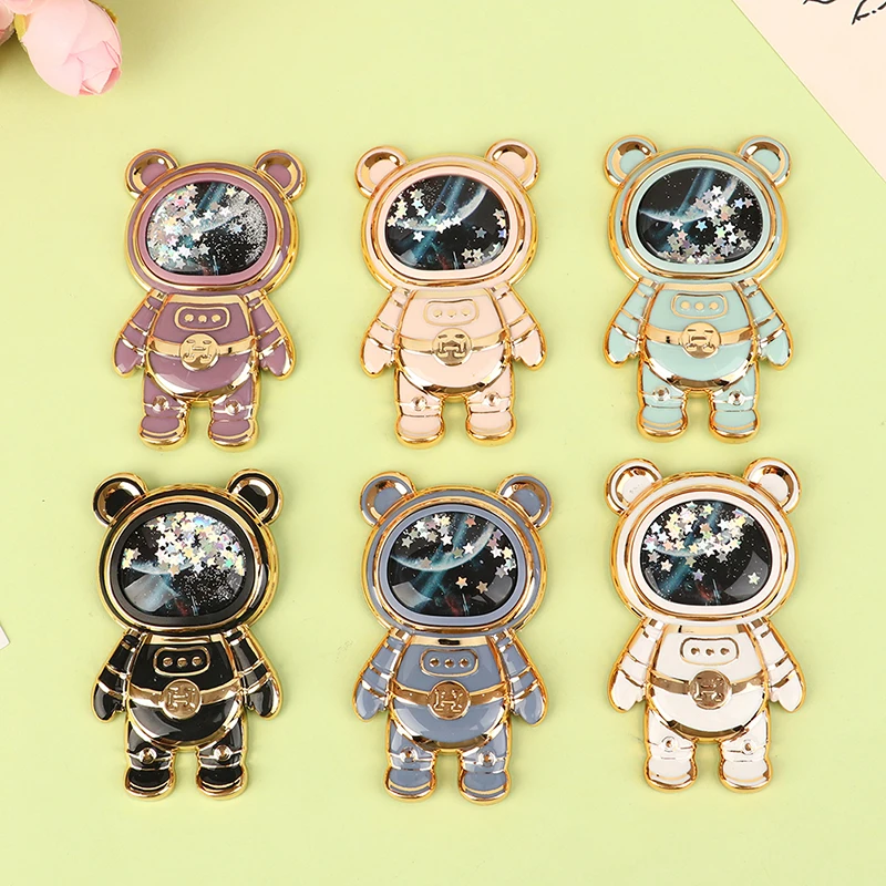 1Pc Cute 3D Cartoon Space Bear Glitter Liquid Quicksand Mobile Phone Grip Stand Holder Astronaut Brackets Phone Kickstand