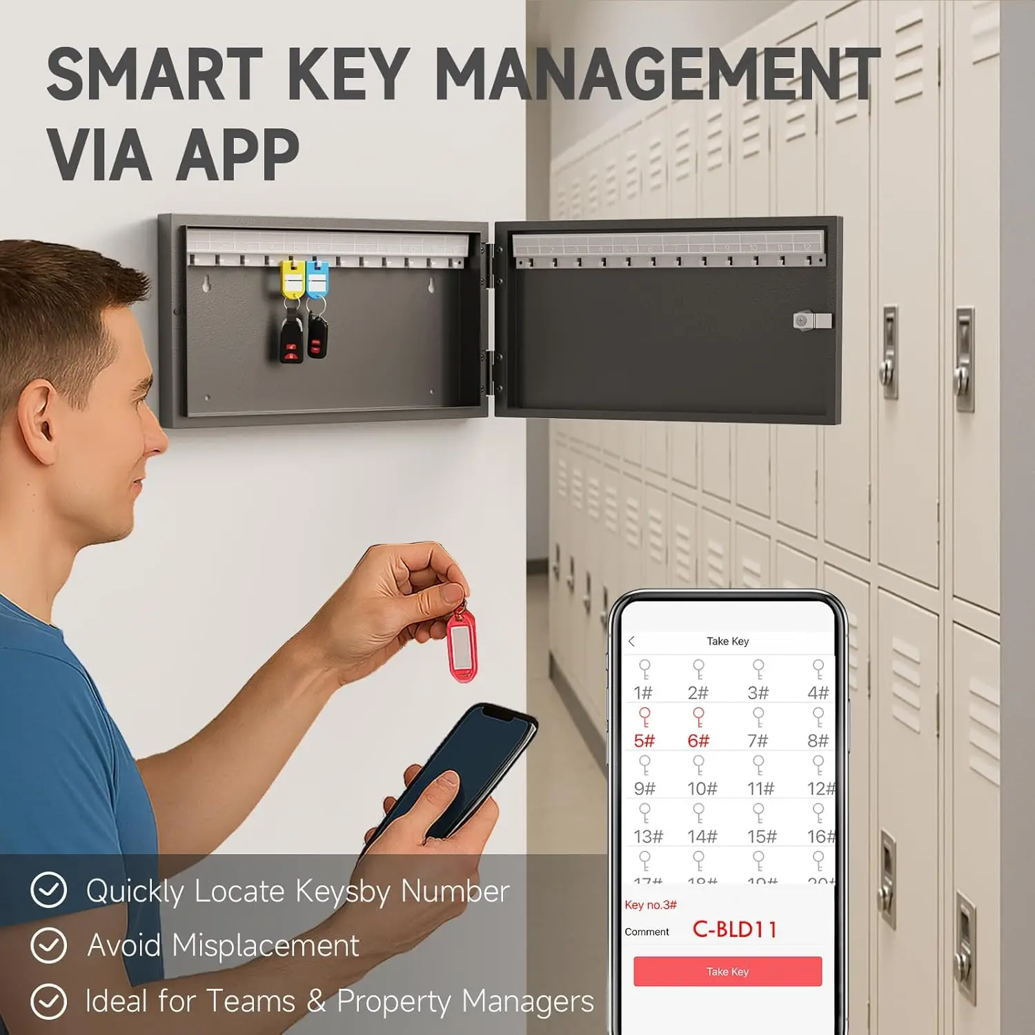 24-Key Cabinet Organizer,Key Lock Box&Safe Security Storage Holder for Valets,Hotels,Car&House Keys,Keeper Box