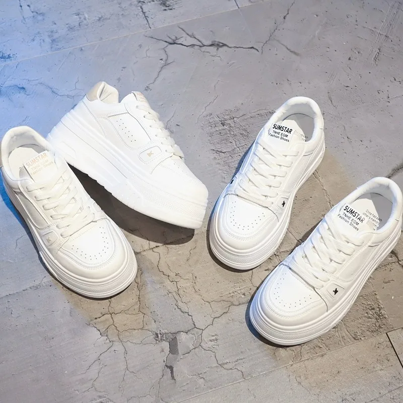 Matsuke-zapatos blancos para mujer, zapatillas de suela gruesa, informales, versátiles, de estilo occidental, para verano y otoño, 2023