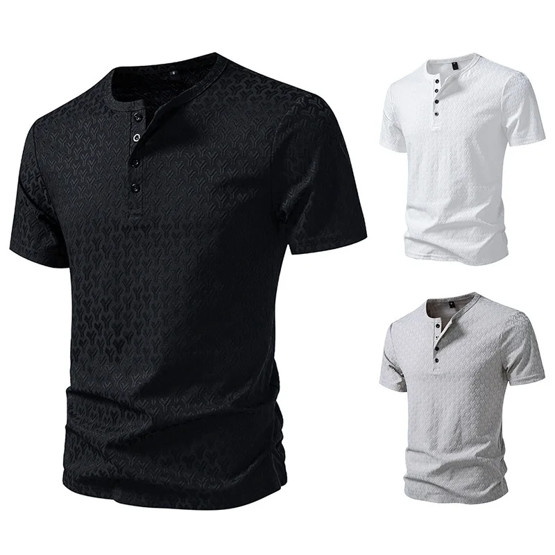 2026 Summer New European Size Men's Fashion Waffle Y-Back Short Sleeve T-Shirt Top