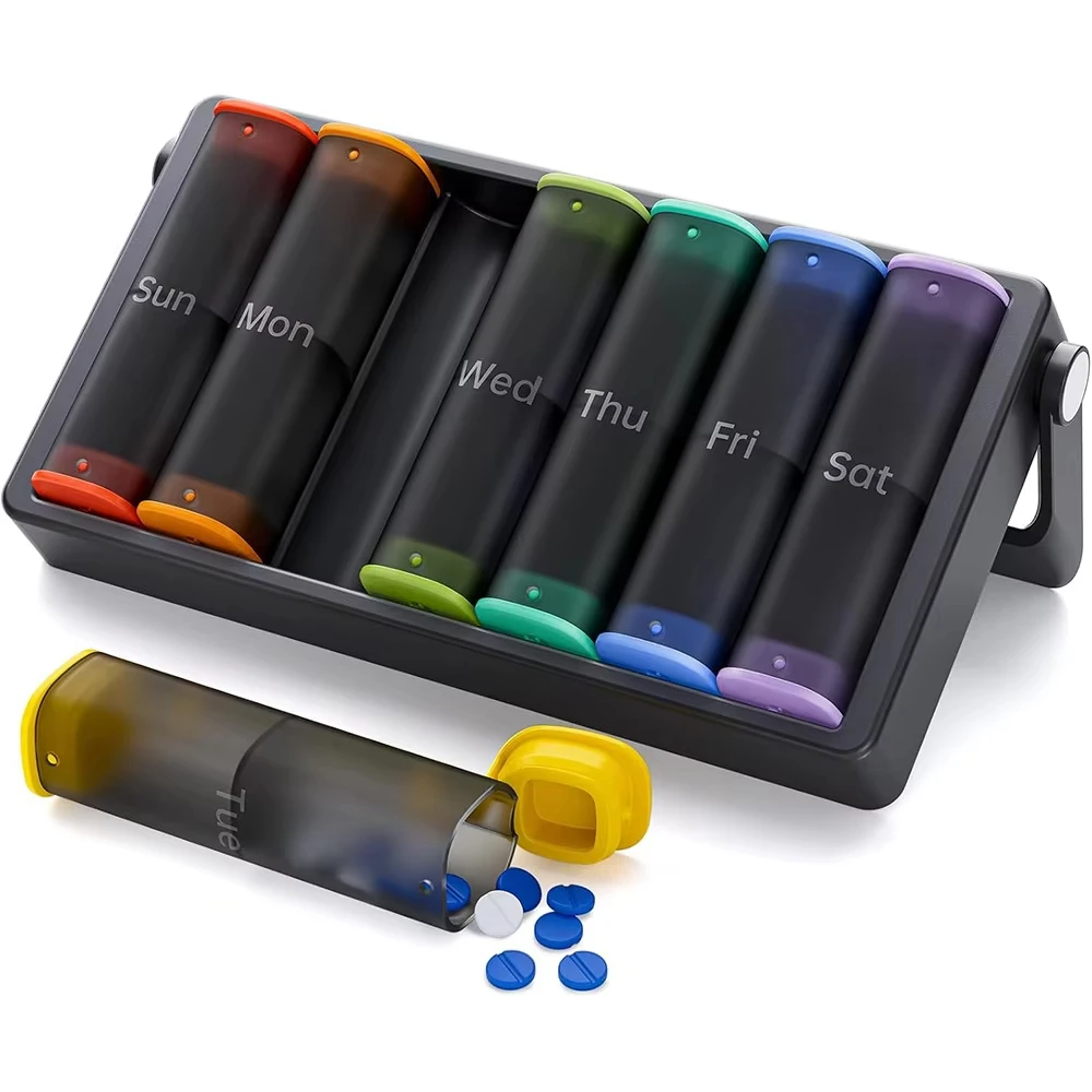

Портативный органайзер для таблеток на 7 дней, удобный для пожилых людей, еженедельный органайзер для утренних, обеденных и вечерних дозировок.