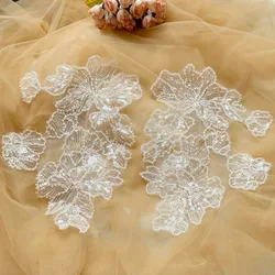 Delicate Wedding Sequins Head Ornaments, Body Lace Applique, Ivory White Dress, DIY Lace Trim, 1Pair, 19x25cm