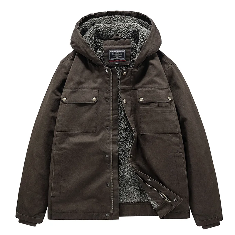 

Men's Casual Hooded Coat Soft Washed Cotton Fabric Warm Lined Jacket Simple Style for Everyday Wear
