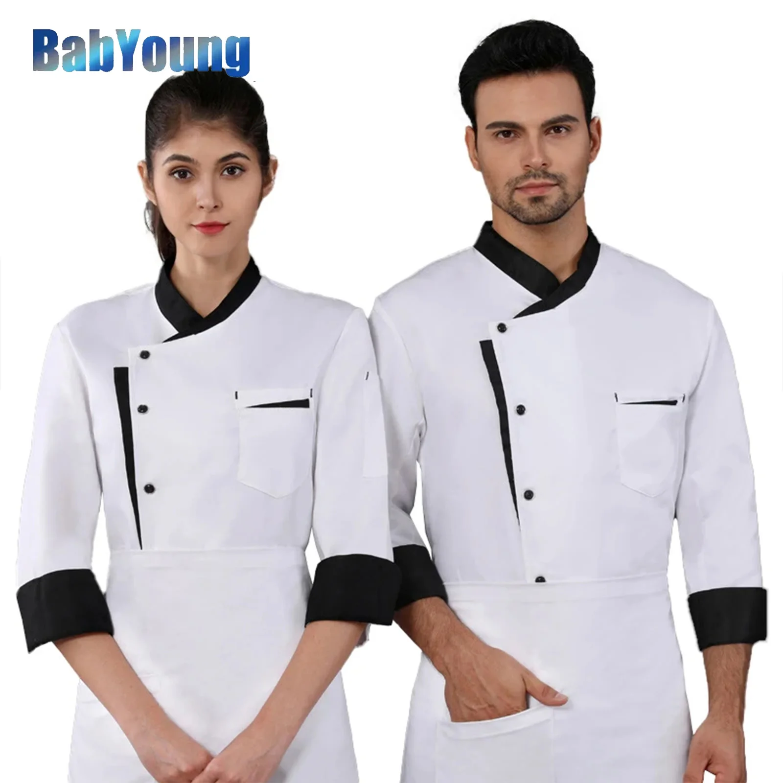 Camisa de Chef de restaurante para hombres y mujeres, chaqueta de cocina de Hotel, uniforme de cocinero profesional, panadería, cafetería, camarero, ropa de trabajo