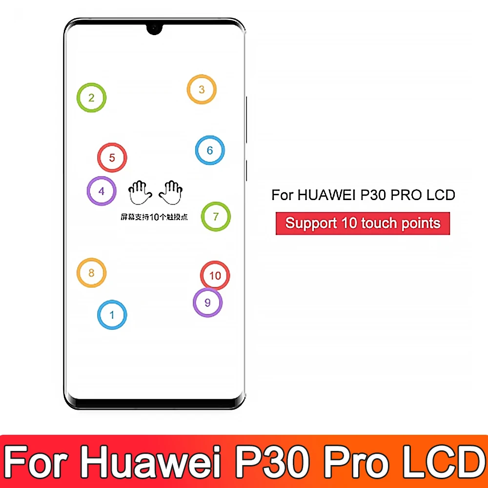 P30 Pro Display with Fingerprints, New AMOLED for Huawei P30 Pro VOG-L29 VOG-L09 Lcd Display Touch Screen Digitizer Replacement