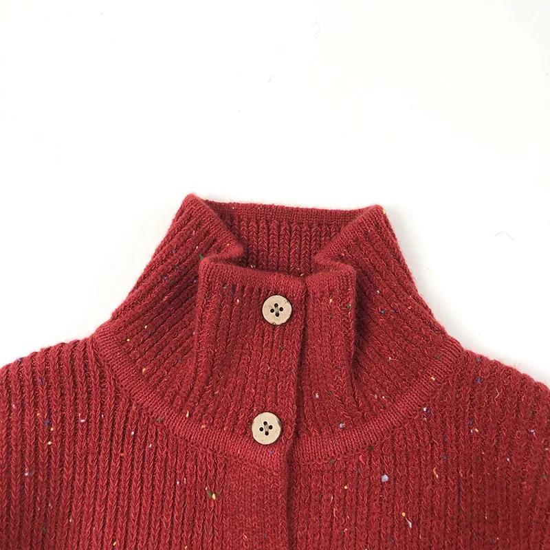 Korean Christmas  Autumn Winter Children's Knitted Red Dotted Mixed Fiber Hooded Sweater for Boys and Girls