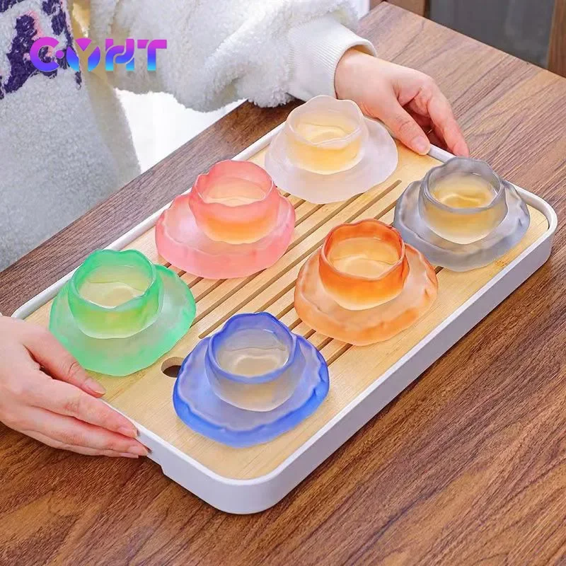 Set Cup Japanese-style Frosted Coasters Tea Room Kung Fu Tea Bowl 50ml 6 Colors Household Water Cup Lead-free Crystal Glass