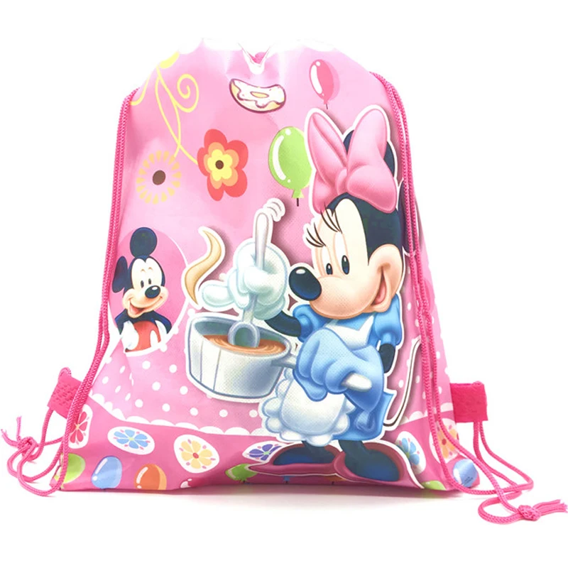 Minnie Mouse prezent urodzinowy torby ze sznurkiem chłopiec dziewczynka preferuje plecak z tkaniny materiały dekoracyjne na przyjęcie urodzinowe