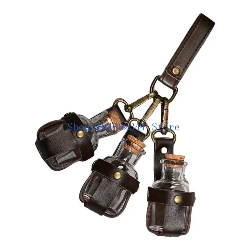 

5asd Witch Potion Bottle with Leather Holder and Cork Stopper Wizard Costume Cosplay Accessories for Halloween Cosplay