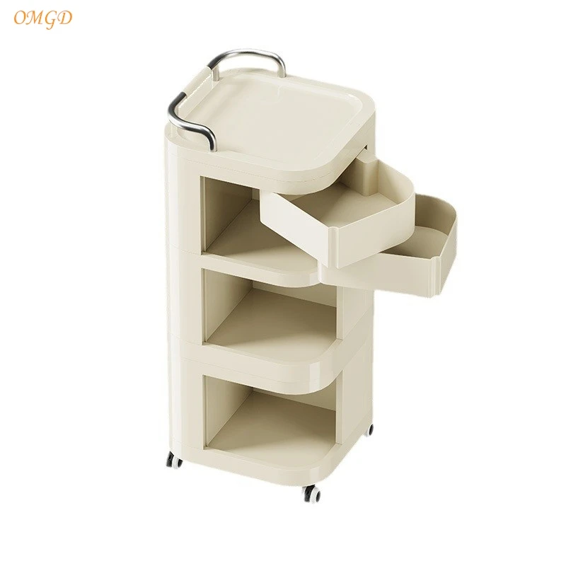 OMGD trolley storage rack Snack cosmetics storage cabinet Living room bedroom multi-function rotary multi-function bedside table