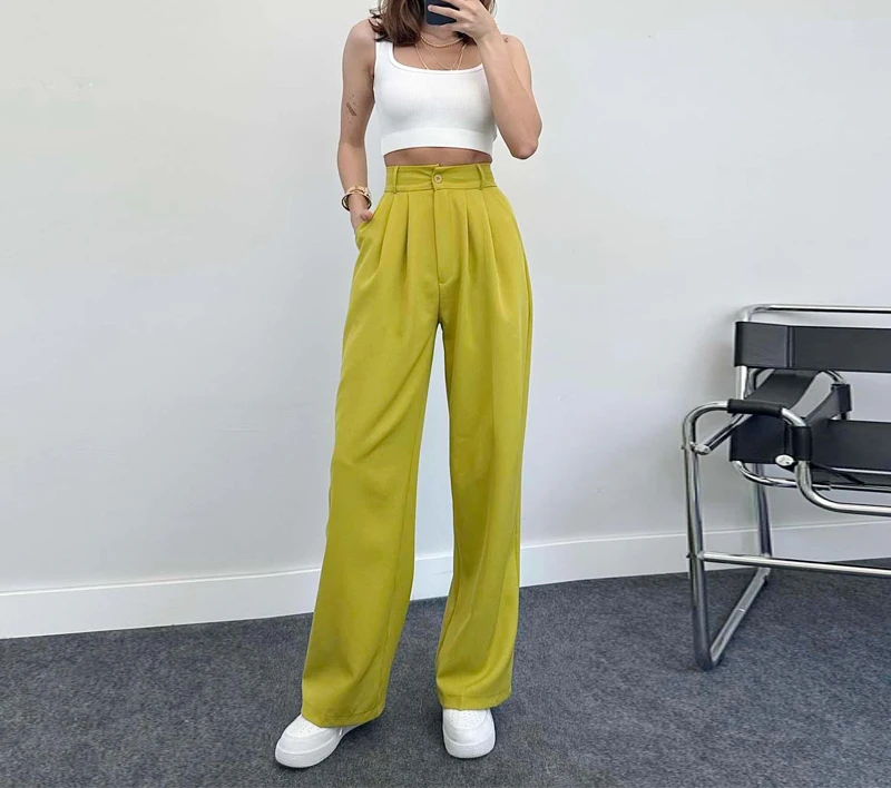 Elegant Women's Straight Leg Pants Summer 2024 New Fresh and Sweet Fashion Casual High Waisted Trousers for Female Streetwear