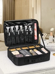 Travel Makeup Bag Makeup Train Cases Professional Lipstick Organizer with Shoulder Strap Adjustable Dividers for Cosmetics Makeu