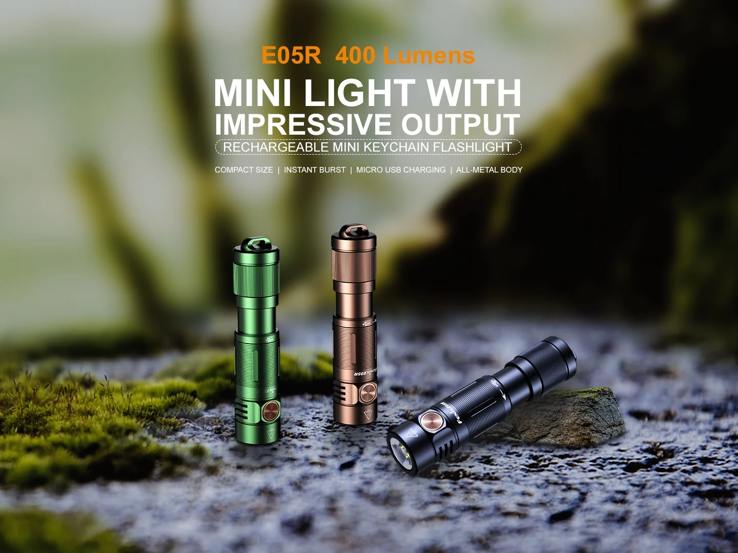 Fenix E05R Rechargeable Keychain Torch - LED - 400 Max Lumen Output---black