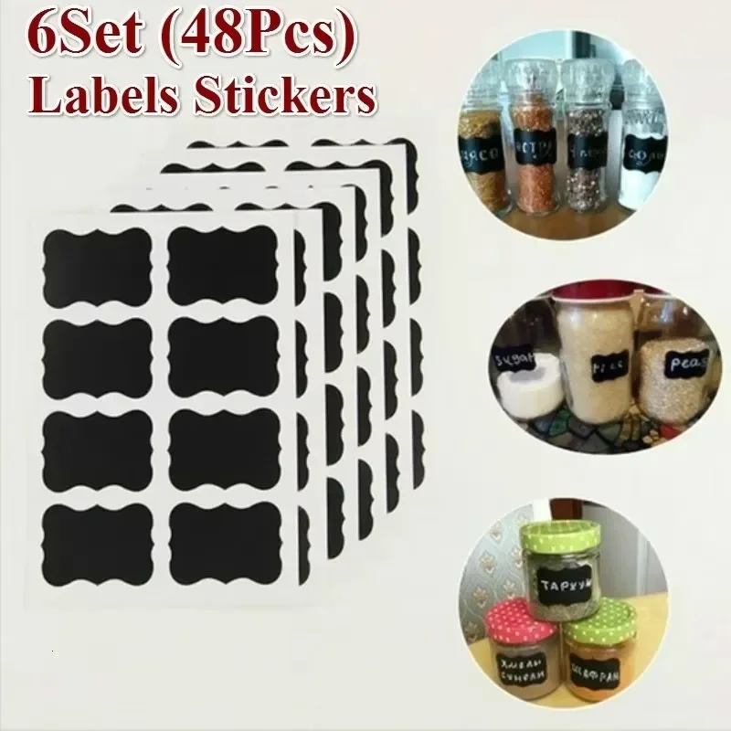 NEW 6 Sheets (48Pcs)  Blackboard Chalk Board Stickers Craft Kitchen Jar Labels