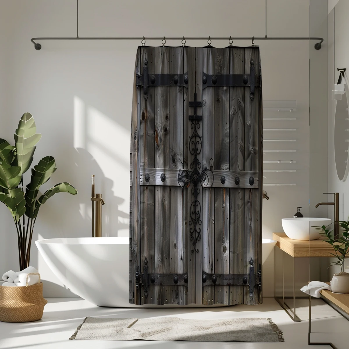 1pc Door Pattern Shower Curtain, Modernist Polyester Shower Curtain For Bathroom