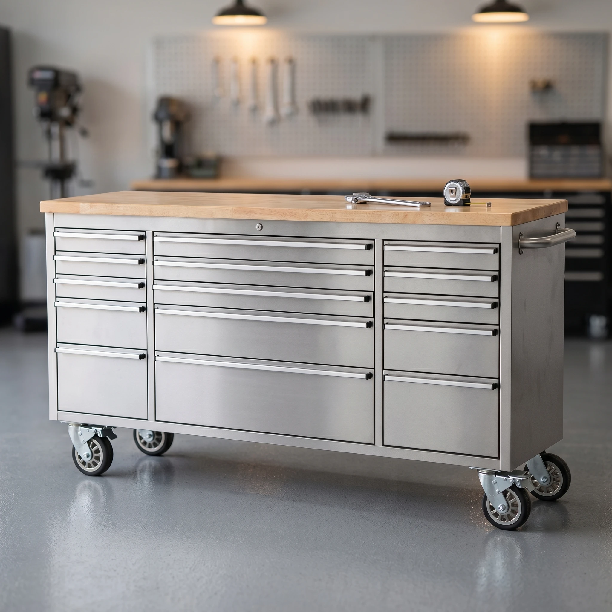 72 Inch Steel and Wood Tool Cabinet Stainless Steel Workbenches for Storage Workshop Warehouse Use OEM & OBM Customizable
