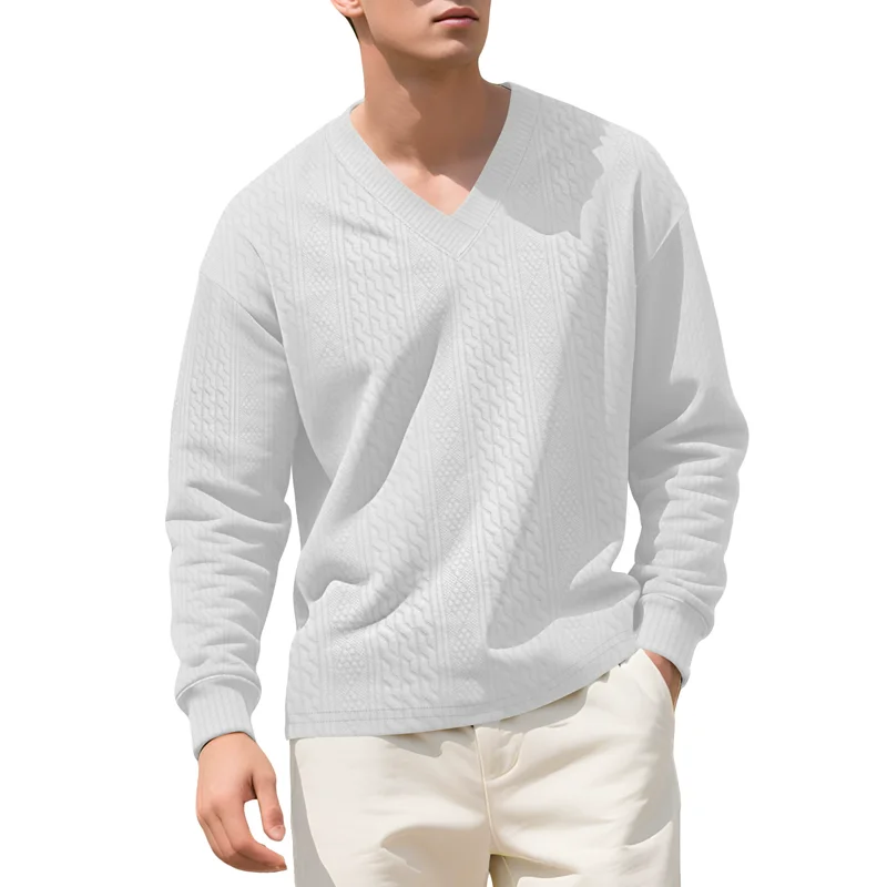 Spring Autumn Loose Long Sleeve Sweatshirts Men Knit Pullovers Casual V-Neck Business Casual Tops Male Solid Pull On Knitwear