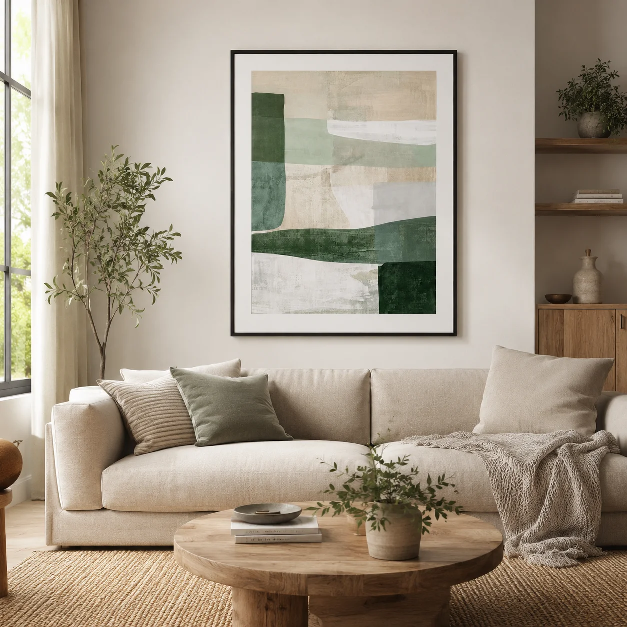 Geometric Abstract Art , Neutral Beige Green, Living Room Wall Art Poster Prints Home Decor,Canvas Wall Printfor Bedroom, Living