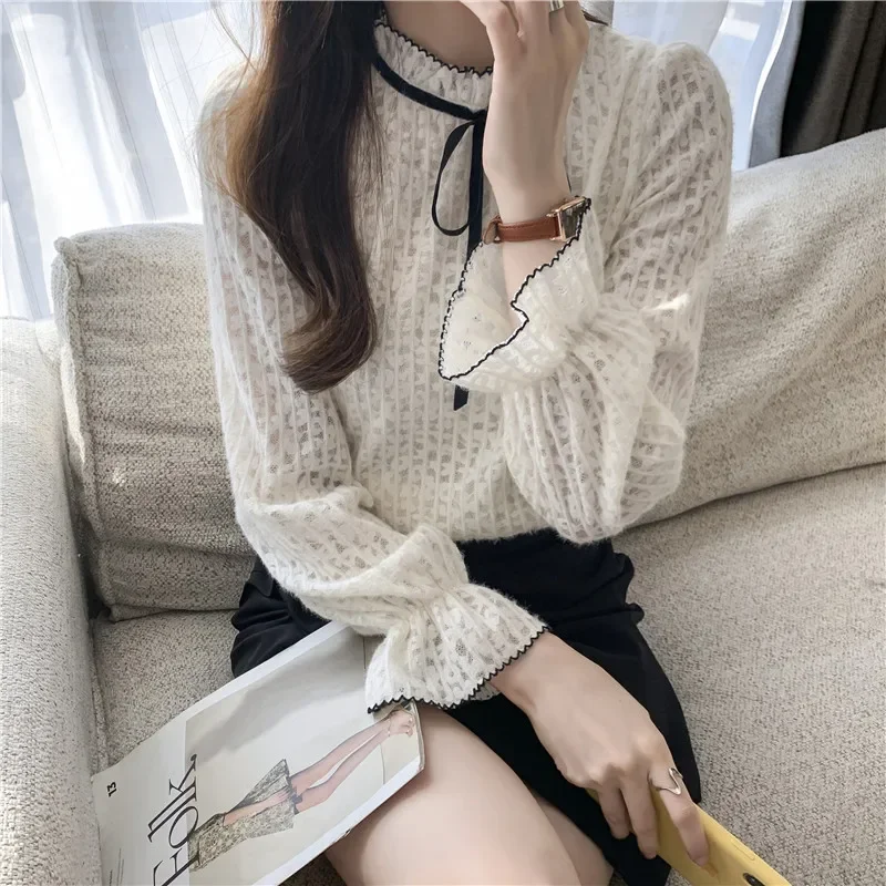 New Long Sleeve Ruffled Women Blouse Lace-up Lace Blouse Shirt Women Tops Blouses Shirts Blusas Para Mujer Camisas Blusas M779