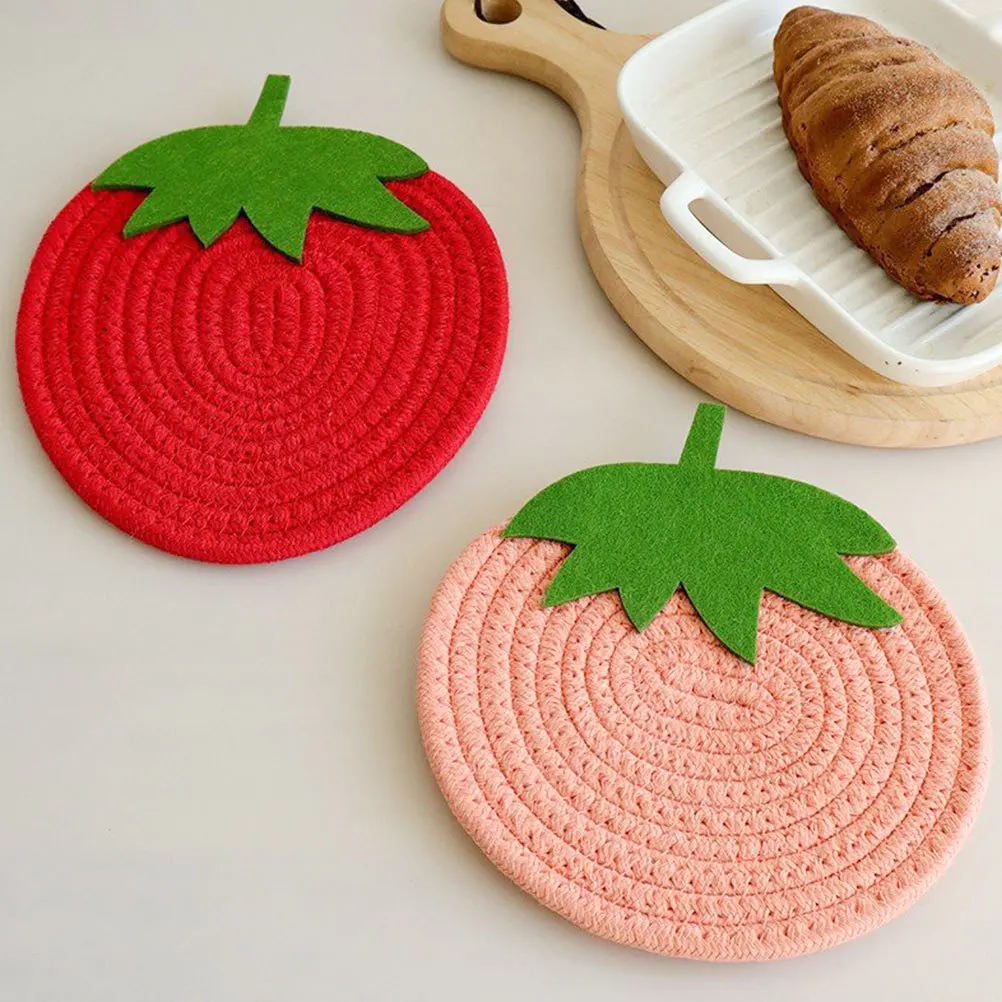 2 قطعة حبل القطن المنسوجة تحديد الموقع الفراولة شكل الزخرفية مكان حصيرة العزل الحراري كوستر لطاولة الطعام وسادة المطبخ #2