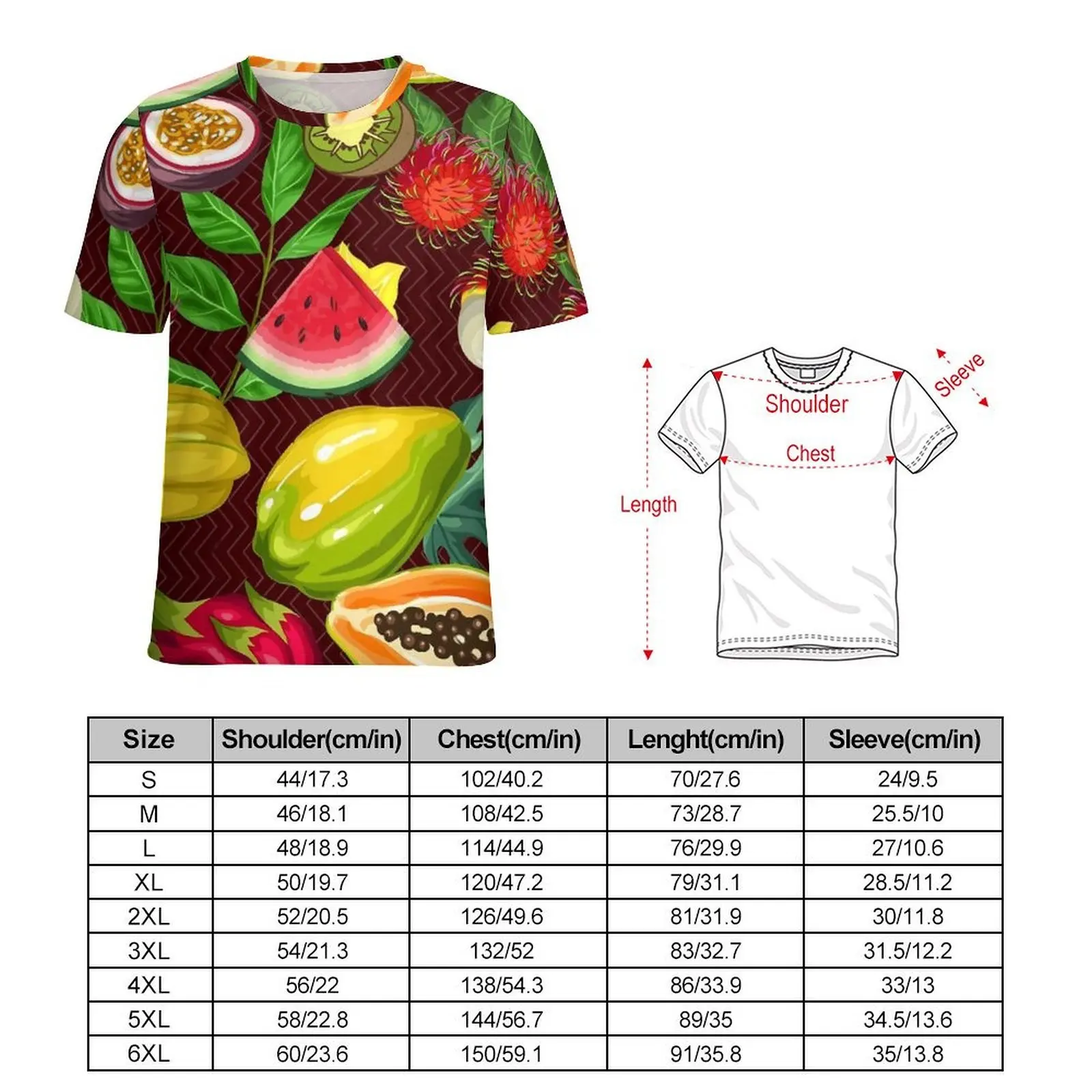 Oversize T-Shirt Summer Tropical Fruit Print T-Shirts Colorful Fruits Slices Casual O Neck Tshirt Male Trendy Graphic Top Tees