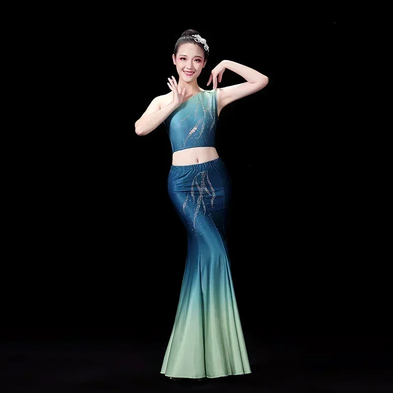

New Arrivel Dai Dance Costumes Fish Tail Leotard Dancewear Ladies Elegance Peacock Stage Perfromance Dress Folk Dancing Costume