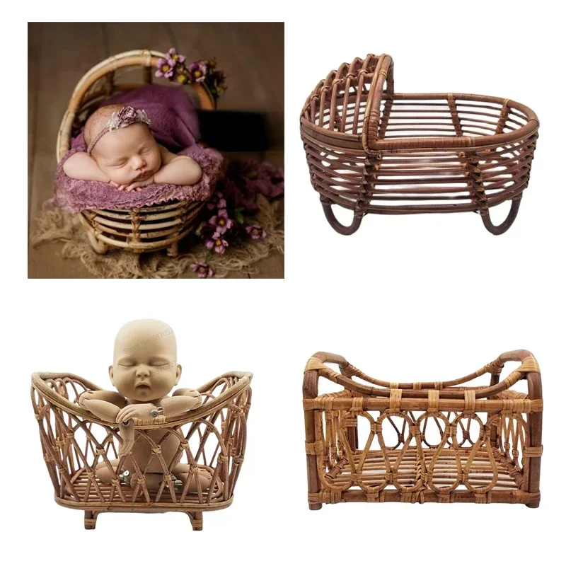 Baby Rattan Photo Furniture Newborn Photography Props Basket Wood Bed Bench Photo Posing Chair New Born Photo Props Fotografia