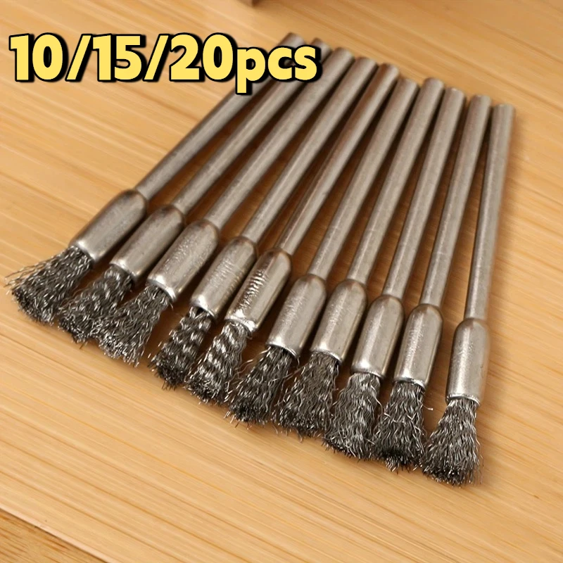 10/15/20Pcs Stainless Steel Wire Brushes 3.0mm Handle for Rotating Tools - Rust Removal Sanding Cleaning Ideal for Home & Garden
