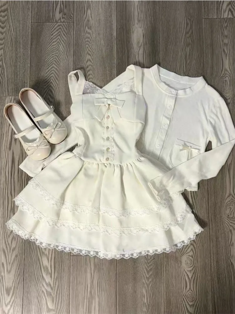 

Элегантные лоскутные комплекты в консервативном стиле, женский шикарный короткий кардиган + сексуальный костюм на подтяжках, новый осенний комплект из двух предметов в стиле Харадзюку 2025