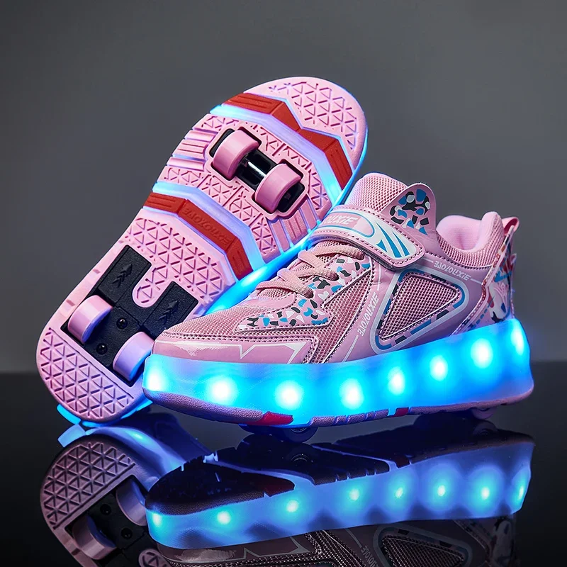 Zapatos informales para niños con ruedas desmontables LED, patines, zapatos deportivos ligeros y cómodos resistentes al desgaste para niños