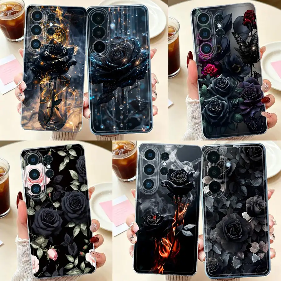 Phone Cover Case for Samsung Galaxy S26 Ultra S26 S25 Edge S23 S24 Note 20 Ultra 10 S25Ultra S21 S22 FE S20 Plus Lace Rose