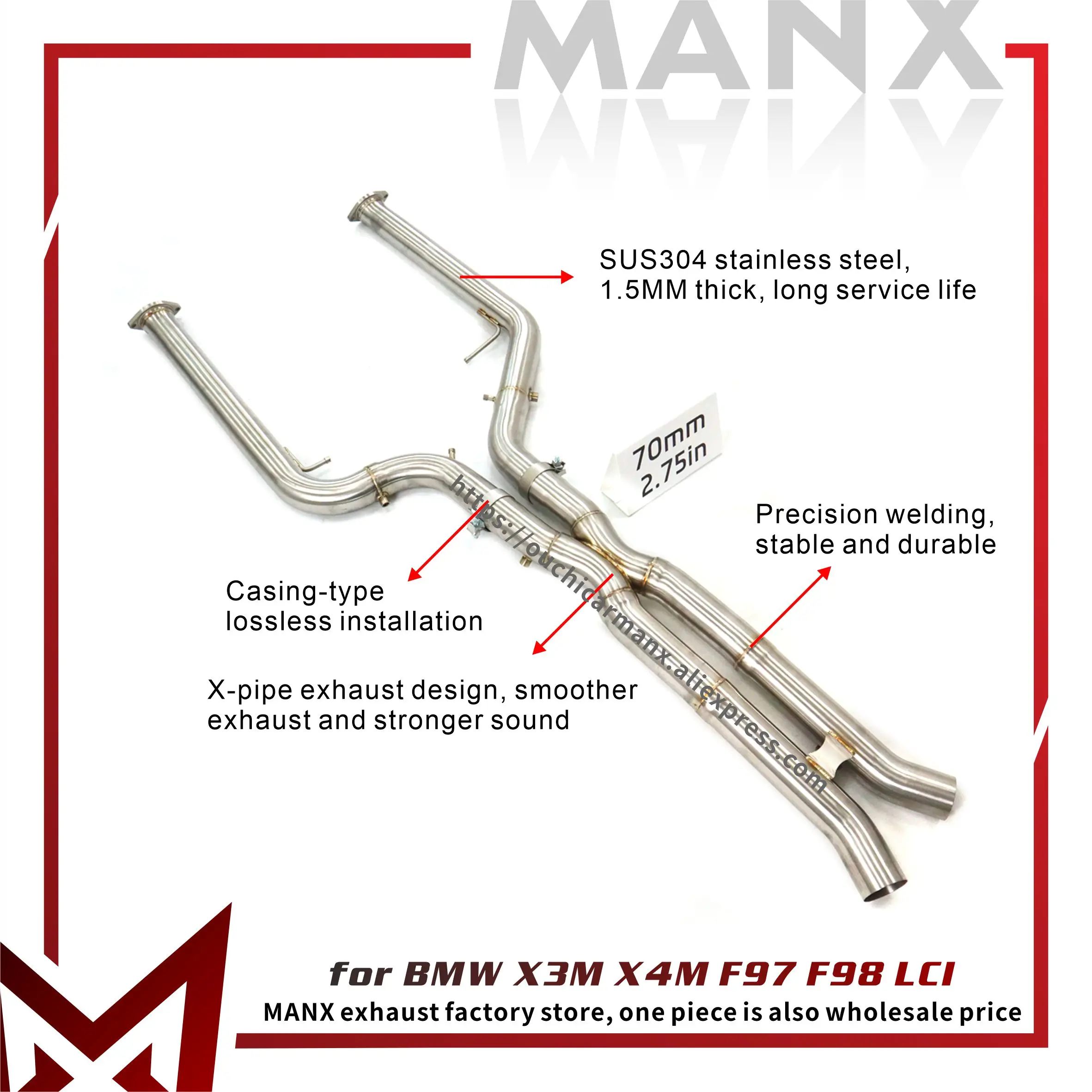 

MANX SS304 for BMW X3M X4M F97 F98 LCI Middle pipe with Non-destructive installation Exhaust pipe Sounds good