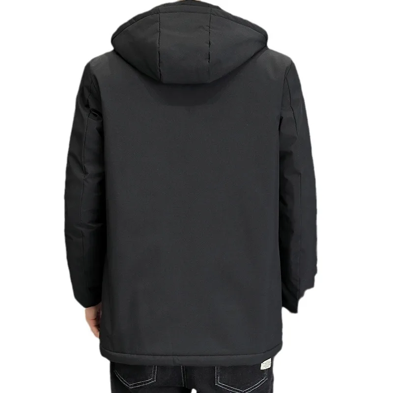 سترة شتوية دافئة جديدة للرجال مقاس كبير لعام 2025 معطف سترة من الصوف معطف أسود بقلنسوة سترة واقية خارجية من الصوف سترات طويلة 8XL