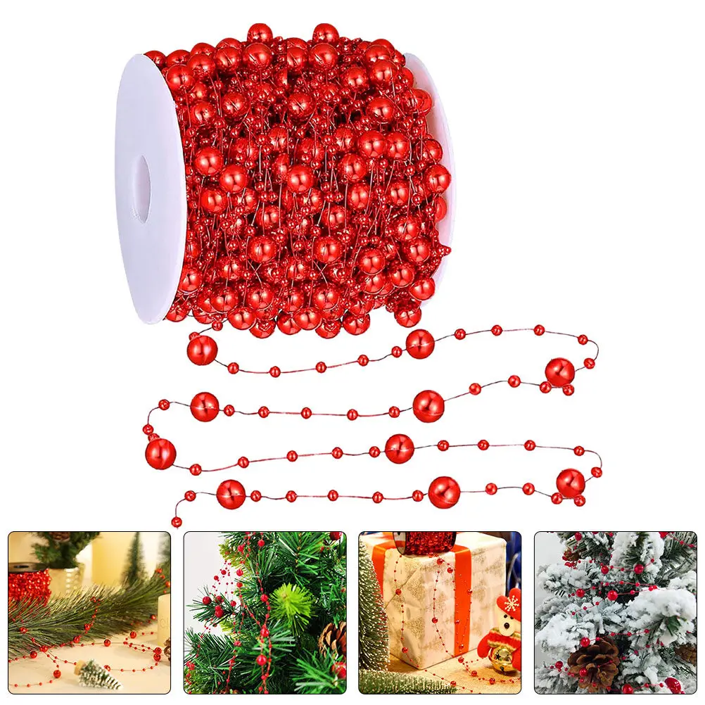 Faux Pearl Beads Chain Garland 1 Roll Polished Sparkling DIY Christmas Decor Trim for Tree Skirt Stocking Ball Pearl Beads