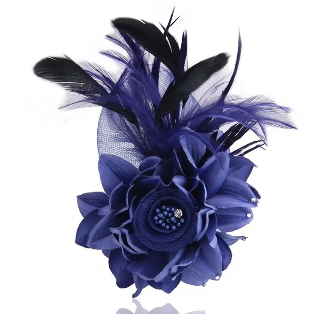 Moda simulada rede flores fascinator chapéu pena multi-cor pena hairpin alice grampo de cabelo cocktail