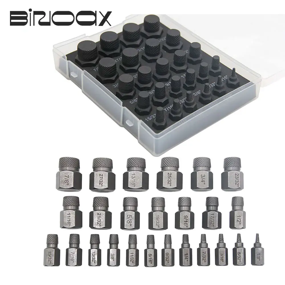 Binoax Screw Extractor Set 25-Pieces Multi-Spline Bolt Set Hex Head Chrome Molybdenum Alloy Steel Rounded Bolt Remover