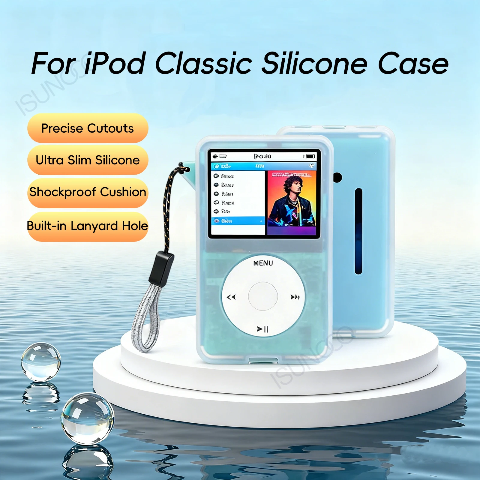 13,5-mm-Schutzhülle aus weichem Silikon für iPod Classic 6. Generation, dick, 160 GB, iPod Video 5. Generation, 60 GB, 80 GB + Displayschutzfolie & Trageband – Detail 2