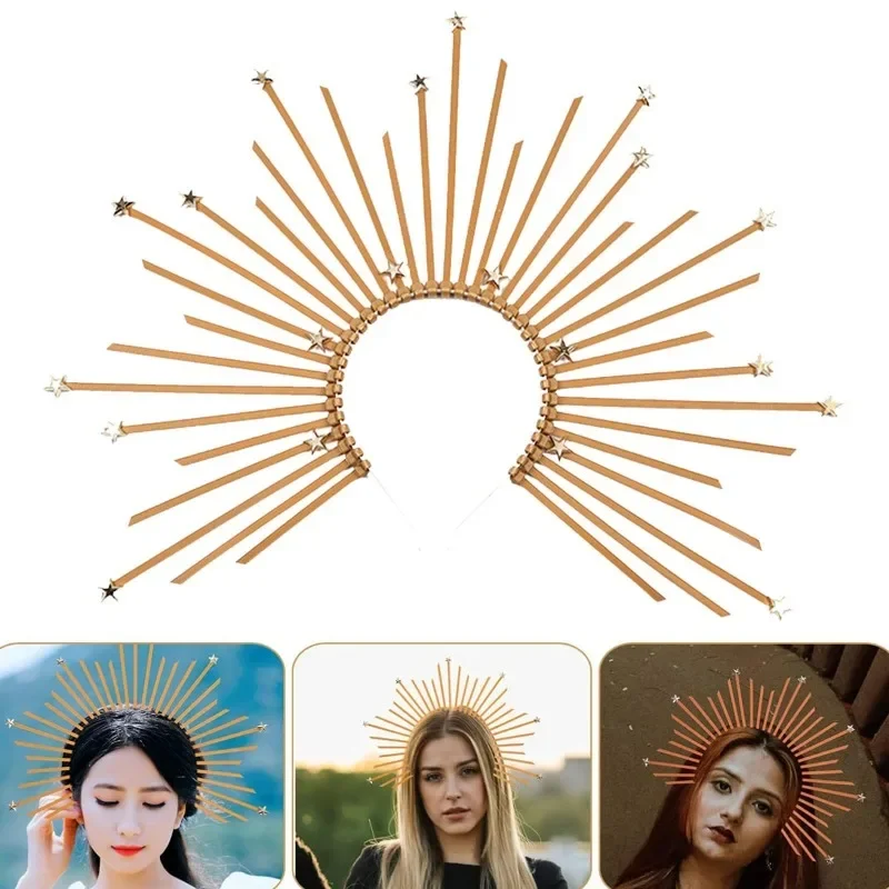 

1PCS/ Spiked Halo Crown with Shining Star on Every Spike - Top Gothic Headband for 2025 Halloween Costume Women