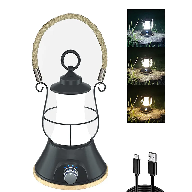 5000mAh Retro Portable Camping Lantern Outdoor Kerosene Vintage Camp Lamp 3 Lighting Modes Tent Light for Hiking Climbing Yard