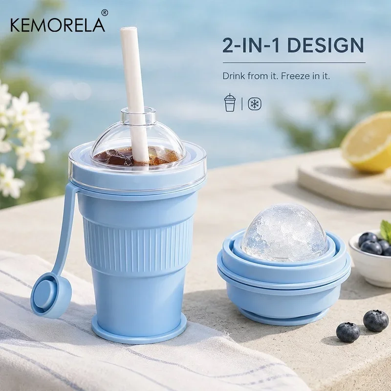2-in-1 Silikon-Falt-Eishockey-Becher, Eiswürfel-Trinkbecher, stapelbarer, multifunktionaler, tragbarer Wasserbecher für Sommerausflüge