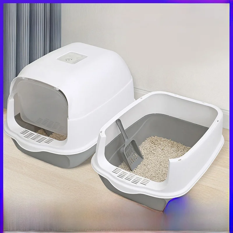 Caixa de Areia para Gatos de Tamanho Grande com Cobertura Total Anti-Splash, Venda Direta de Produtos para Animais de Estimação